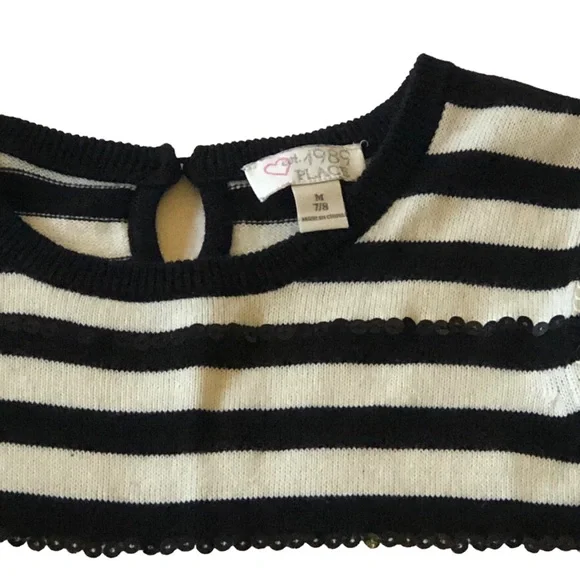 Childrens Place Black & White Stripe Sequined Dress size 7/8 - Picture 2 of 6